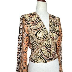 Free People Boho Chic Paisley Princess Top Long Sleeve Smocked Waist Size XS